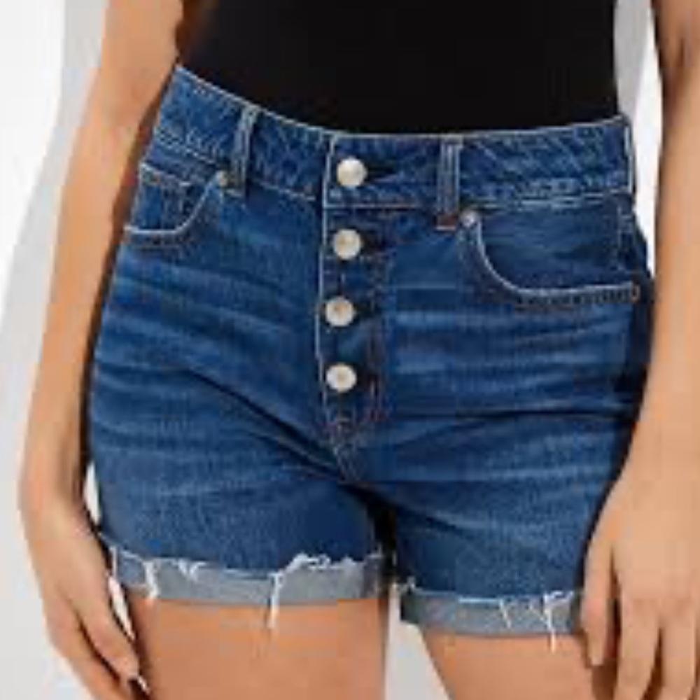 American Eagle Jean Shorts Button Up Cuffed Mid-Blue Classic Size XXS